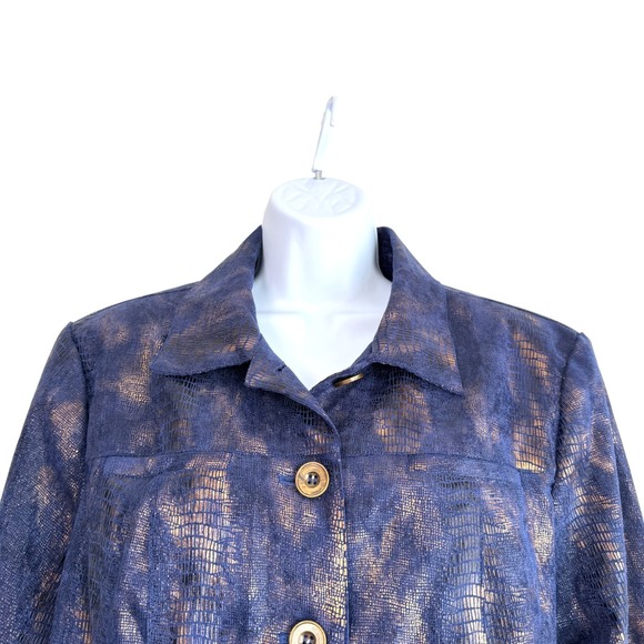 Linear Womens Metallic Snakeskin Jacket Size L Maximalist Retro Artsy Shimmer - Picture 2 of 8